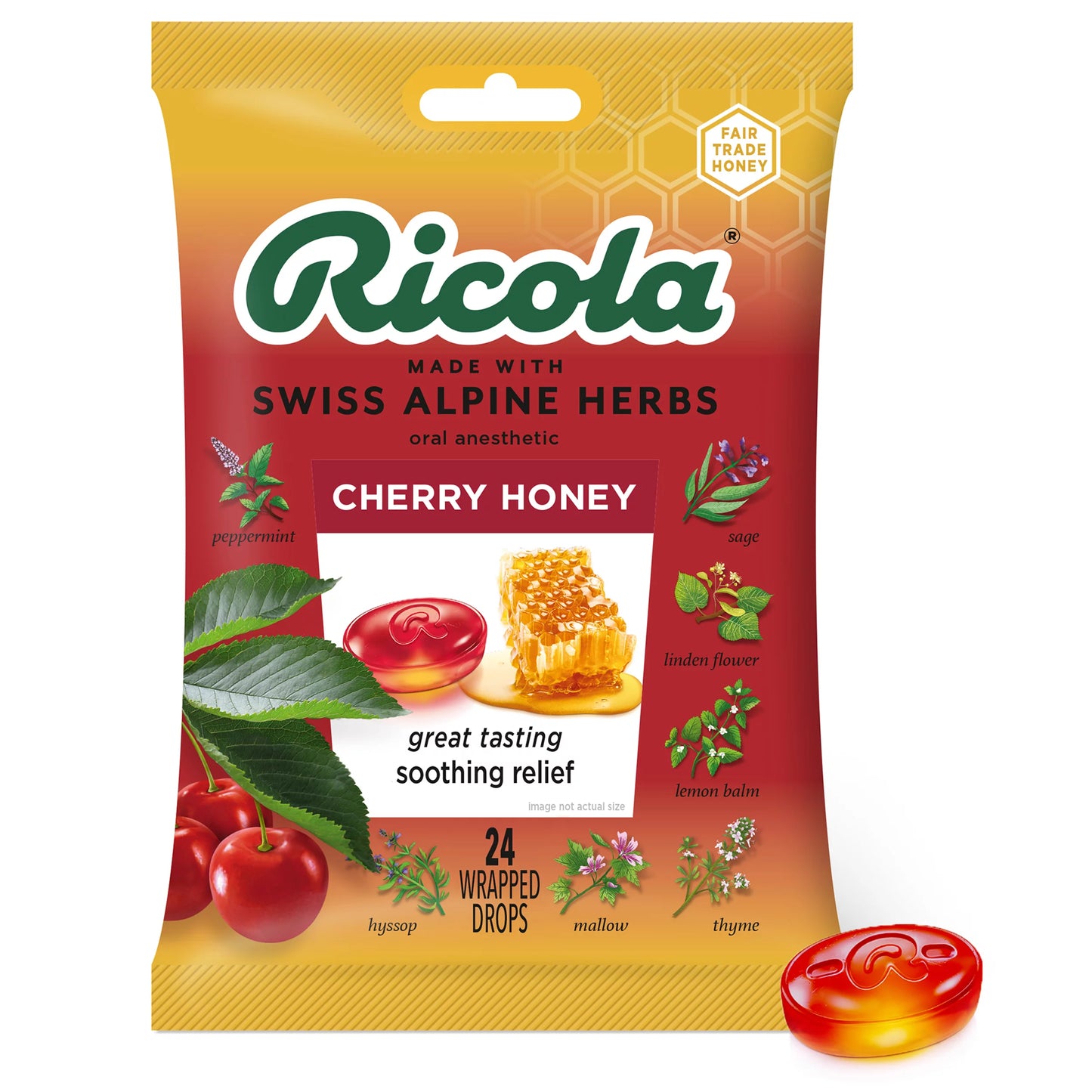 Ricola Cherry Honey Throat Drops, 24 Count