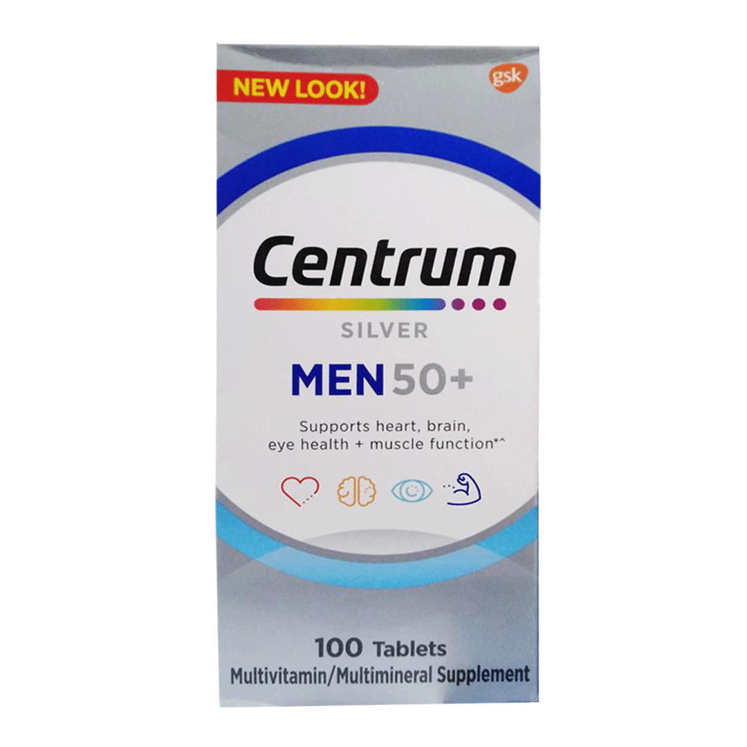Centrum Silver Men 50+ 100 Tablets Box Image With White Background